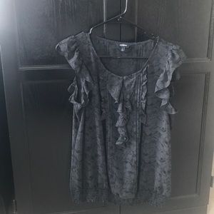 Express gray and black ruffle sleeve blouse
